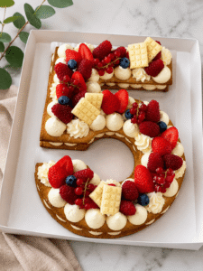 Number Cake artisanal aux fruits rouges réalisé sur commande par L'Évasion Givrée dans le Finistère.