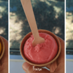 Trois boules de sorbet artisanal aux fruits fabriquées par L'Évasion Givrée dans le Finistère.